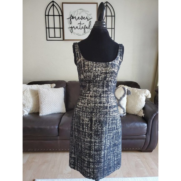 J Crew Collection Black & Gold Midi Tweed Dress Women's Size 6 Classic Holiday